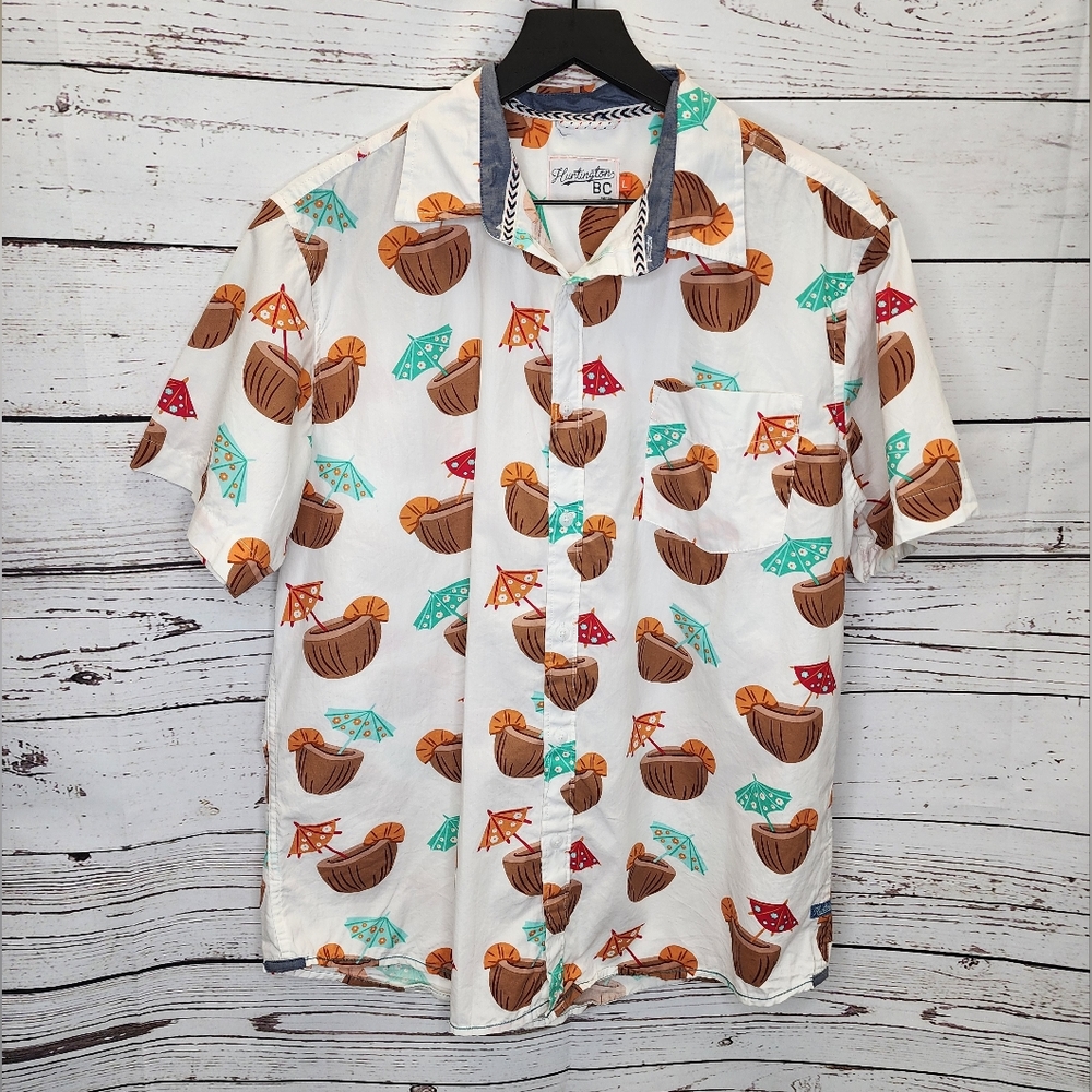 Huntington Beach Coconut Hawaiian Tropical Cocktail‎ Umbrella Shirt Size large